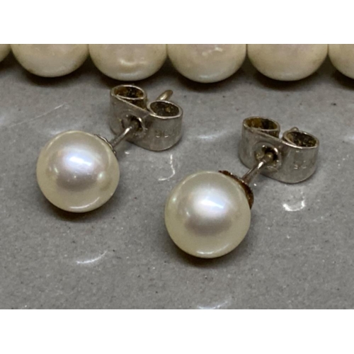 68 - Vintage 9ct white gold & Pearl earrings 1.7g, together with 3x vintage simulated Pearl necklaces