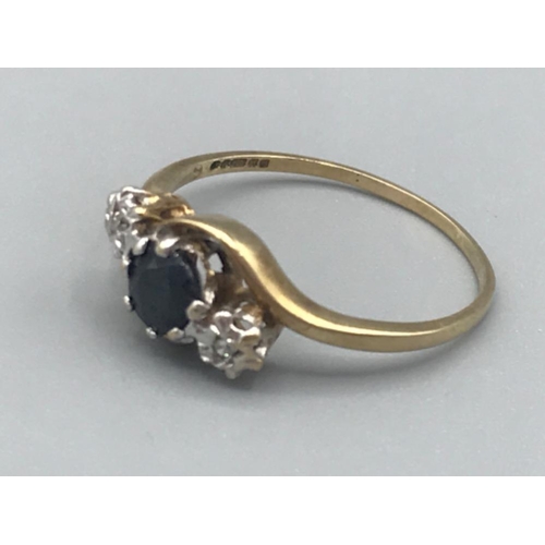 83 - 9ct gold sapphire and diamond 3 stone ring size L 1/2 , 1.3g