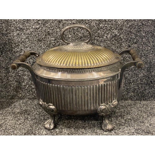11 - Large antique silver plated twin handled lidded pot