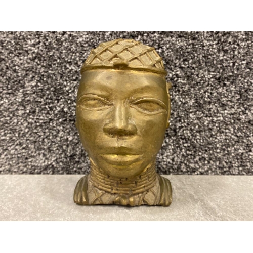 12 - Antique Benin Bronze/Brass African bust “King Oba” (Rare)