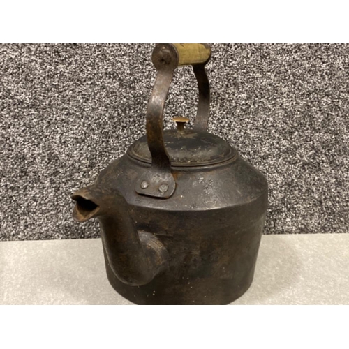 17 - Antique cast iron kettle with brass handle