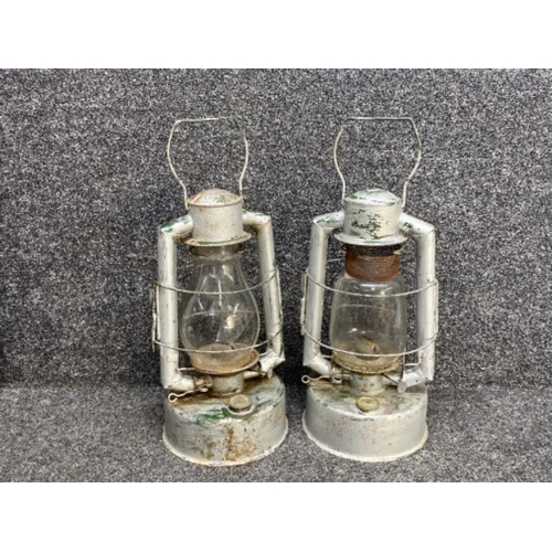 25 - Two metal framed vintage lanterns (silver effect)