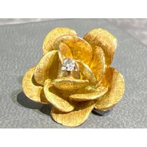 49 - Pair of Ladies 18ct gold diamond rose flower earrings, 8.8g