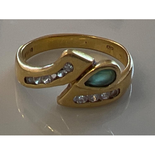 133 - Ladies 18ct gold emerald and white stone ring. Size P 4.4g - This will be available for collection f... 