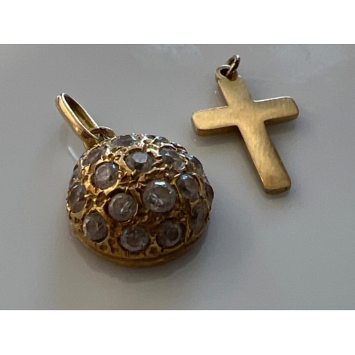 136 - 2 x 18ct gold pendants, cross and ball with white stones. 2.7g - This will be available for collecti... 