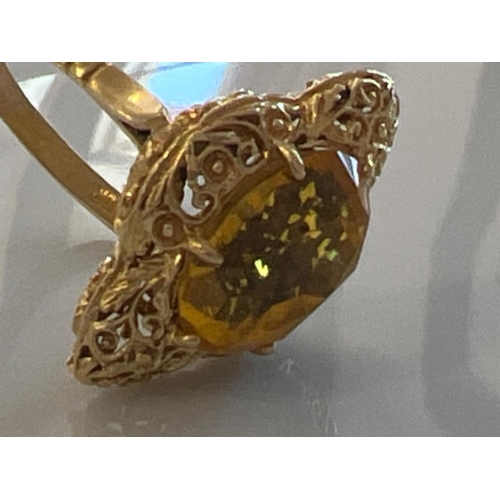 140 - Stunning ladies 18ct gold citrine fancy patterned ring. 8g size T - This will be available for colle... 