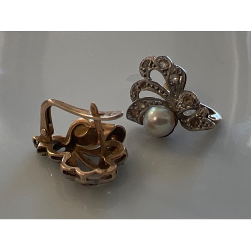 143 - Ladies 18ct gold Pearl and white stone earrings. 3.2g - This will be available for collection from 2... 