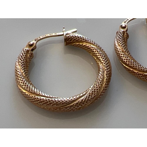 147 - Ladies 9ct gold rope hoop earrings. 1g - This will be available for collection from 27th August as c... 