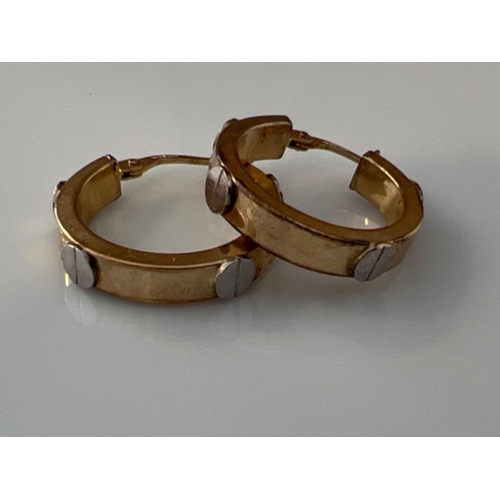 159 - Ladies 9ct gold fancy design hoop earrings. 2.4g - This will be available for collection from 27th A... 