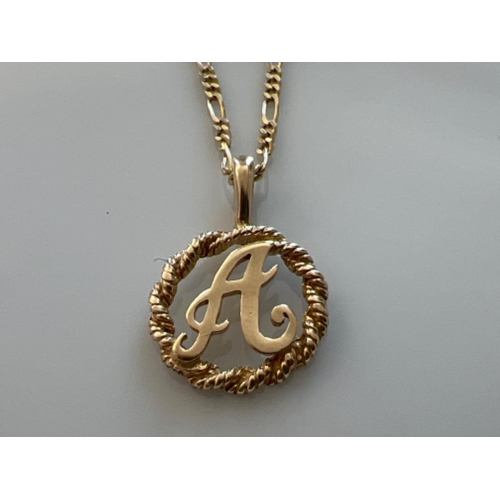 173 - Ladies 9ct gold pendant (letter A) and chain. 2.8g - This will be available for collection from 27th... 