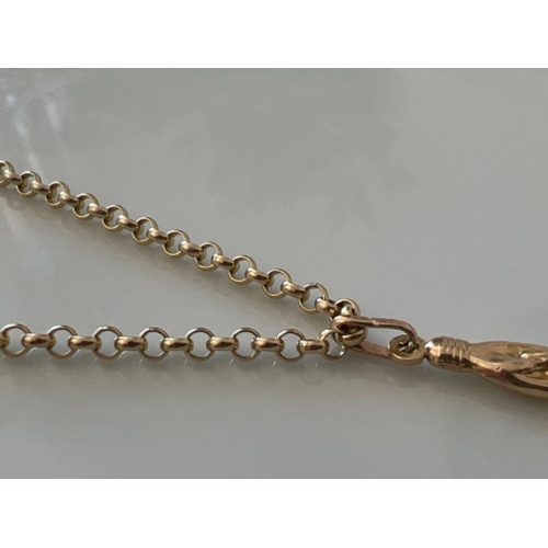 182 - Ladies 9ct gold 16” chain and hand of Fatima pendant. 6.5g - This will be available for collection f... 