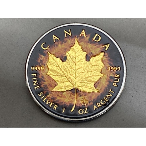 208 - Limited edition 2016 Canada 1oz .9999 silver 5 dollars coin with black ruthenium & 24KT gold finish,... 