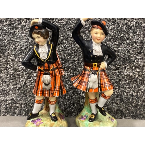 237 - Pair of vintage Radnor Scottish figurines - Wee Laddie & Lassie Macdonald together with a Coalport l... 