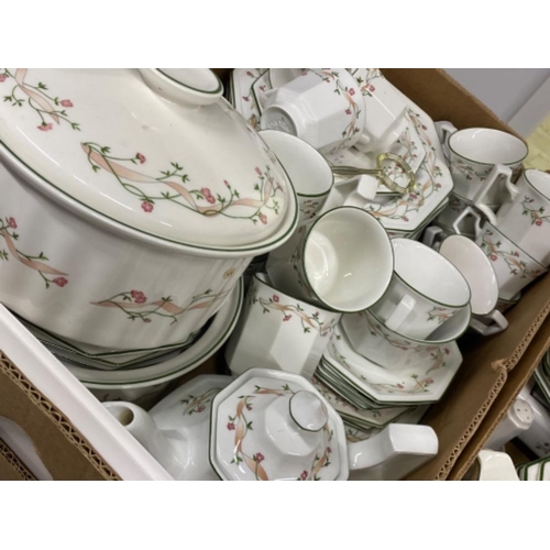 242 - 2 boxes containing a large quantity of Johnson Brothers tea & dinnerware