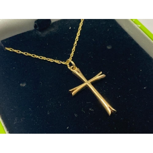 259 - 9ct yellow gold cross (crucifix) pendant on 46cm chain - 2.2g