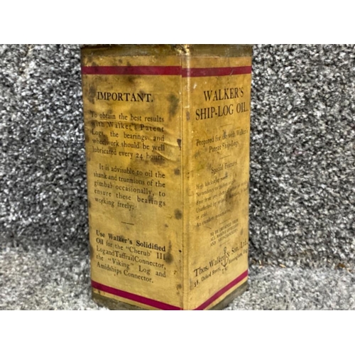 287 - Tin of vintage Walkers Ship- Log oil, with contents