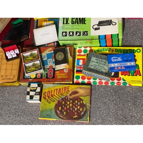 320 - Box containing miscellaneous boxed games including monopoly, scrabble & Grandstand TV game etc