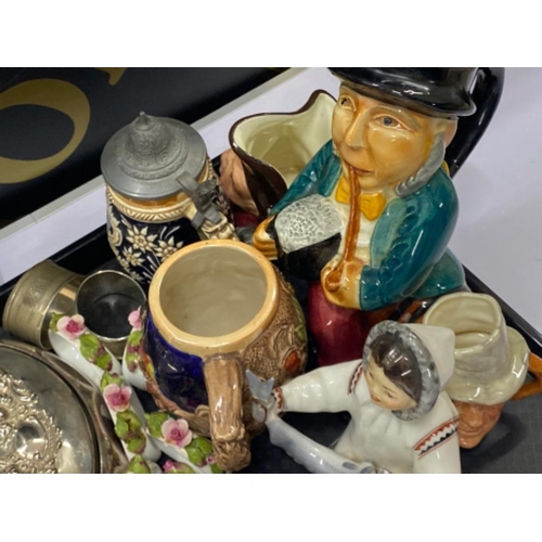 358 - Tray lot comprising of alcohol miniature's, character jugs, USSR Eskimo figure etc