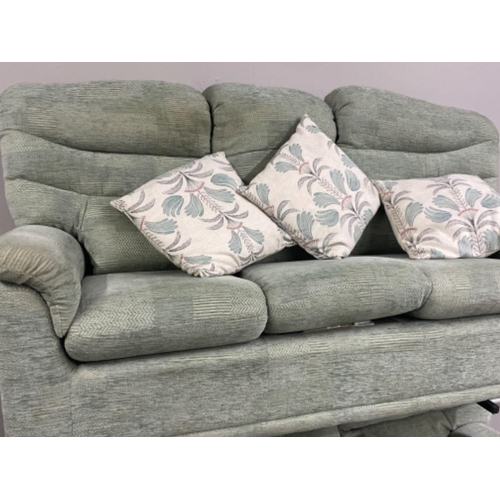 388 - Pair of upholstered “green fabric” 3 seater G-Plan settee’s, one with reclining function