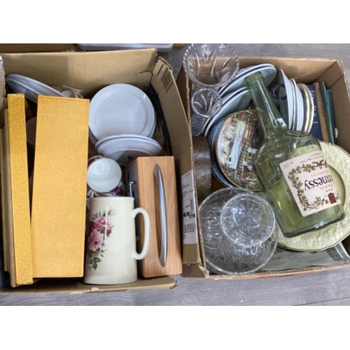 39 - 2 boxes of miscellaneous glass & China includes vases, radio, oriental boxed tea set etc