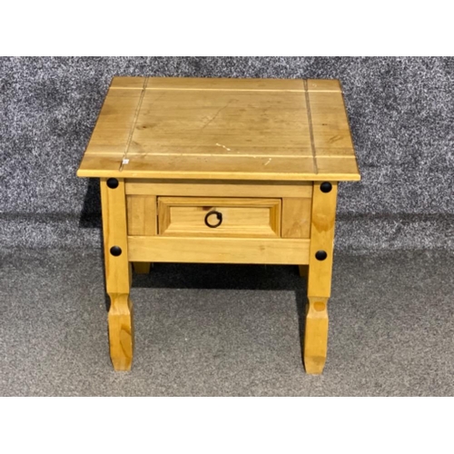 398 - Corona pine single drawer lamp table - 58x57.5cm