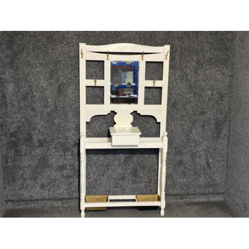 403 - Antique Painted white mahogany mirrored hall stand - 91x22cm, Height 176cm