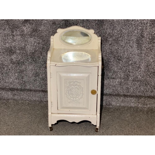 405 - Painted white mirrored back pot cupboard with twin handles