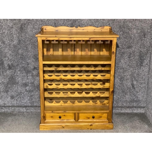 409 - Large Solid pine wine rack with drinking glasses section, 100x45cm, Height 134cm