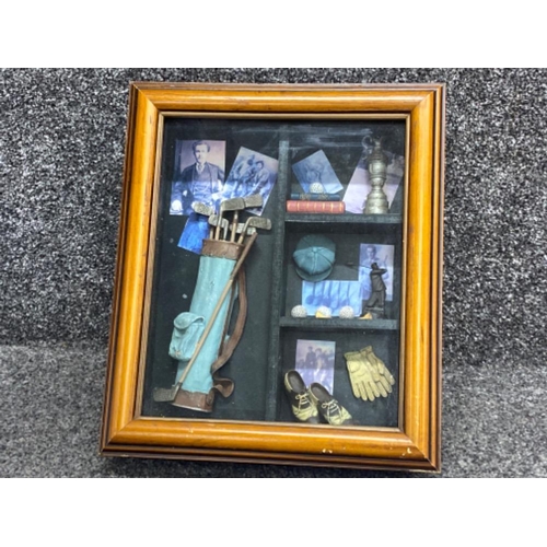 47 - Vintage golf themed diorama wall hanging (shadow box) framed - 28x35cm