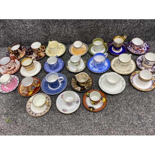 49 - Box containing a variety of miscellaneous cups & saucers (all different) including Shelly, Imari pat... 