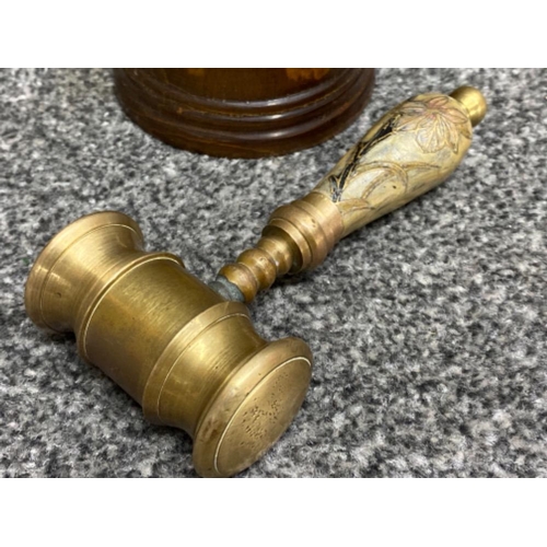 52 - Heavy brass & enamelled gavel with high plate