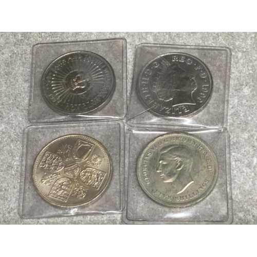 57 - Total of 4 crown coins includes 2 five shillings 1951 & 1953 plus 2 five pounds 1999 & 1993