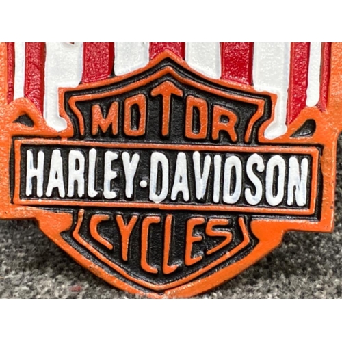 71 - Cast metal Harley Davidson USA flag plaque