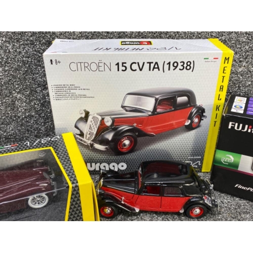 83 - 2x diecast model cars by Burago includes the Citroen 15 CV TA & Jaguar XK 120 Roadster both with ori... 