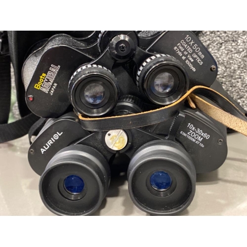 89 - 2 pairs of binoculars includes a Boots Admiral 10x50mm with carry case & Auriol 10x30mm zoom binocul... 