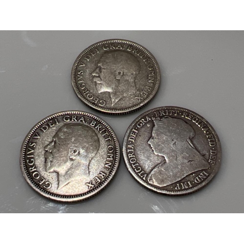 194 - 3 x George V and Victoria silver one shillings coins dated 1898,1926 & 1928 - This will be available... 