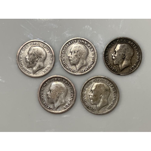 254 - George V silver six pence coins dated 1922,1925,1926 & 1932 - This will be available for collection ... 