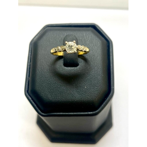 42 - Antique 18ct Gold Old Cushion Cut Diamond Solitaire Ring 0.57ct H Colour VS1 HRD Certified - Ring Si... 