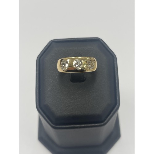 36 - Vintage  Large 18ct Gold 3 Stone Old Cut Diamond Ring Approx. 1.80cts - 10grams Ring Size S