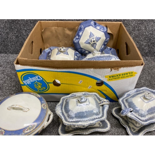 364 - Box containing 8 lidded tureens - 3 being Royal Doulton “Oriel”