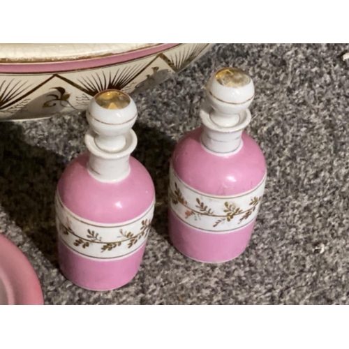 365 - Vintage Pink & white toilet bowl & jug set