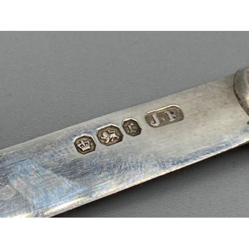 59 - Antique hallmarked Sheffield silver fruit knife dated 1895/1896 with mother of Pearl handle