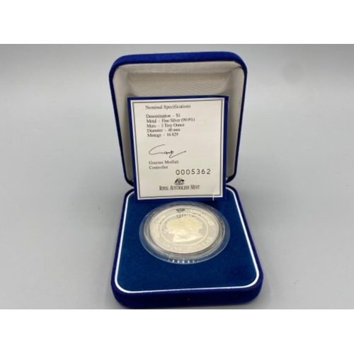 62 - Royal Australian Mint 1oz fine silver (99.9%) proof one Dollar coin in protective capsule, with orig... 