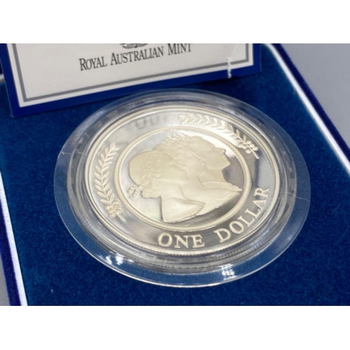 62 - Royal Australian Mint 1oz fine silver (99.9%) proof one Dollar coin in protective capsule, with orig... 