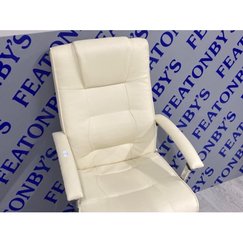 77 - Cream leatherette swivel office adjustable armchair