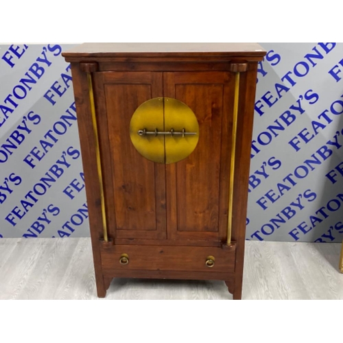 82 - Reproduction oriental style double door cupboard with brass bolt hinge, 80x60cm, height 126cm