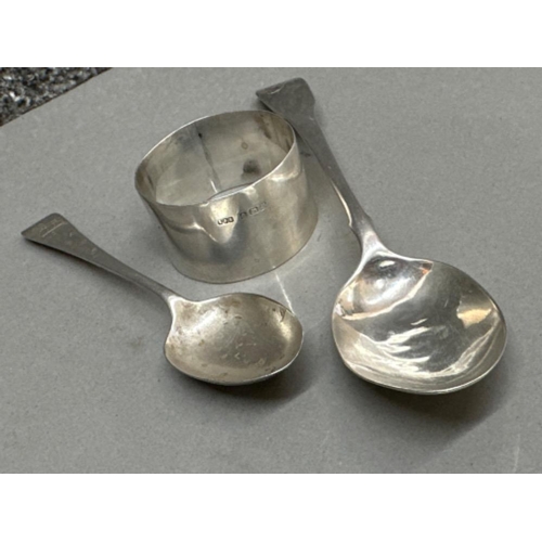 10 - Hallmarked Birmingham silver 1945 napkin ring & 1890 Victorian teaspoon plus 1 other silver spoon (h... 