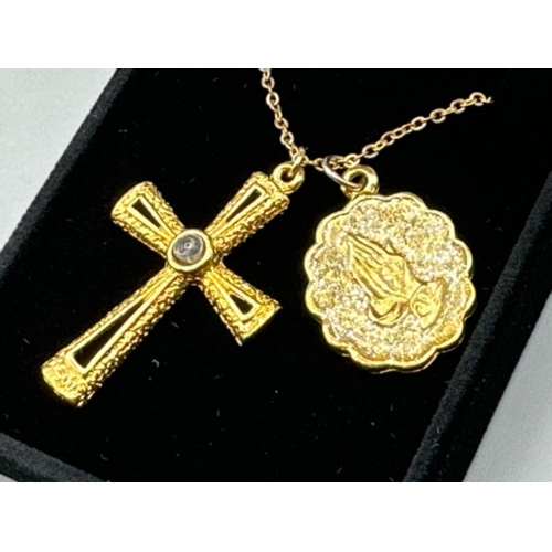 104 - Two gold plated religious pendants including Stan Hope of Lord’s Prayer & gold plated chain