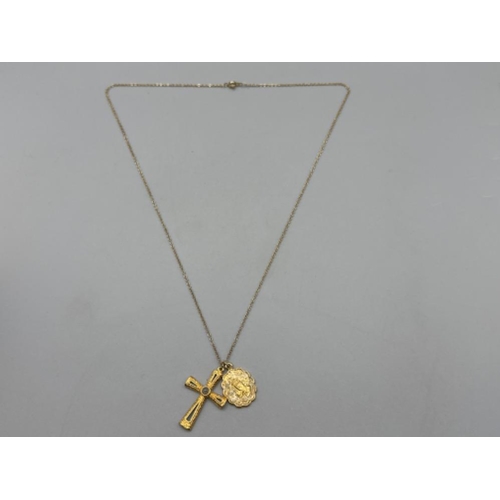 104 - Two gold plated religious pendants including Stan Hope of Lord’s Prayer & gold plated chain