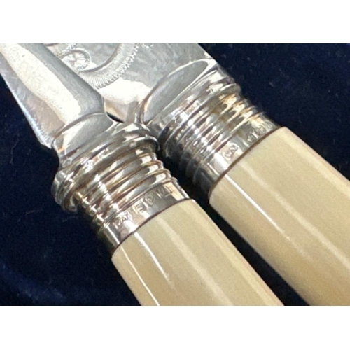 11 - Late Victorian 2 piece carving set, both with hallmarked Sheffield silver rims - dated 1905 & 1919, ... 